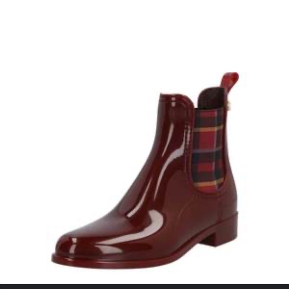 Lemon Jelly Chelsea Rain Booties Burgundy Plaid | EU 37 US 7 | EUC